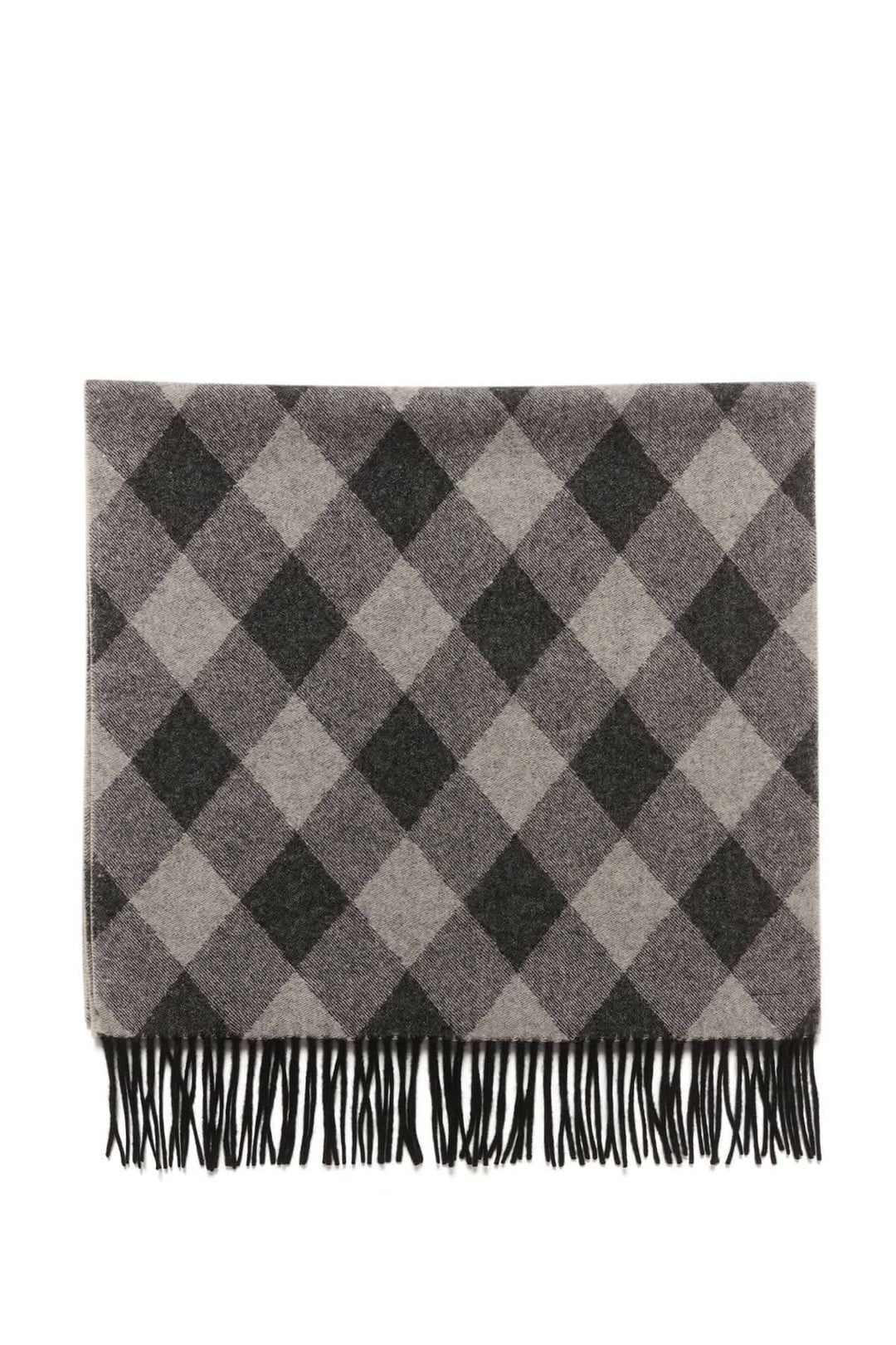 Foulard à losanges Dortia en laine avec franges, parfait pour l&