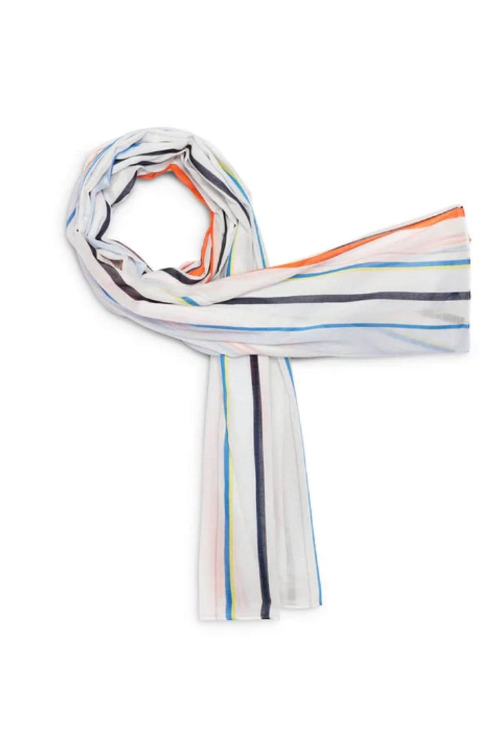 Foulard rayé TRANSAT en coton, idéal pour mi-saison, mélange de couleurs lumineuses et dimensions 68 x 180 cm.