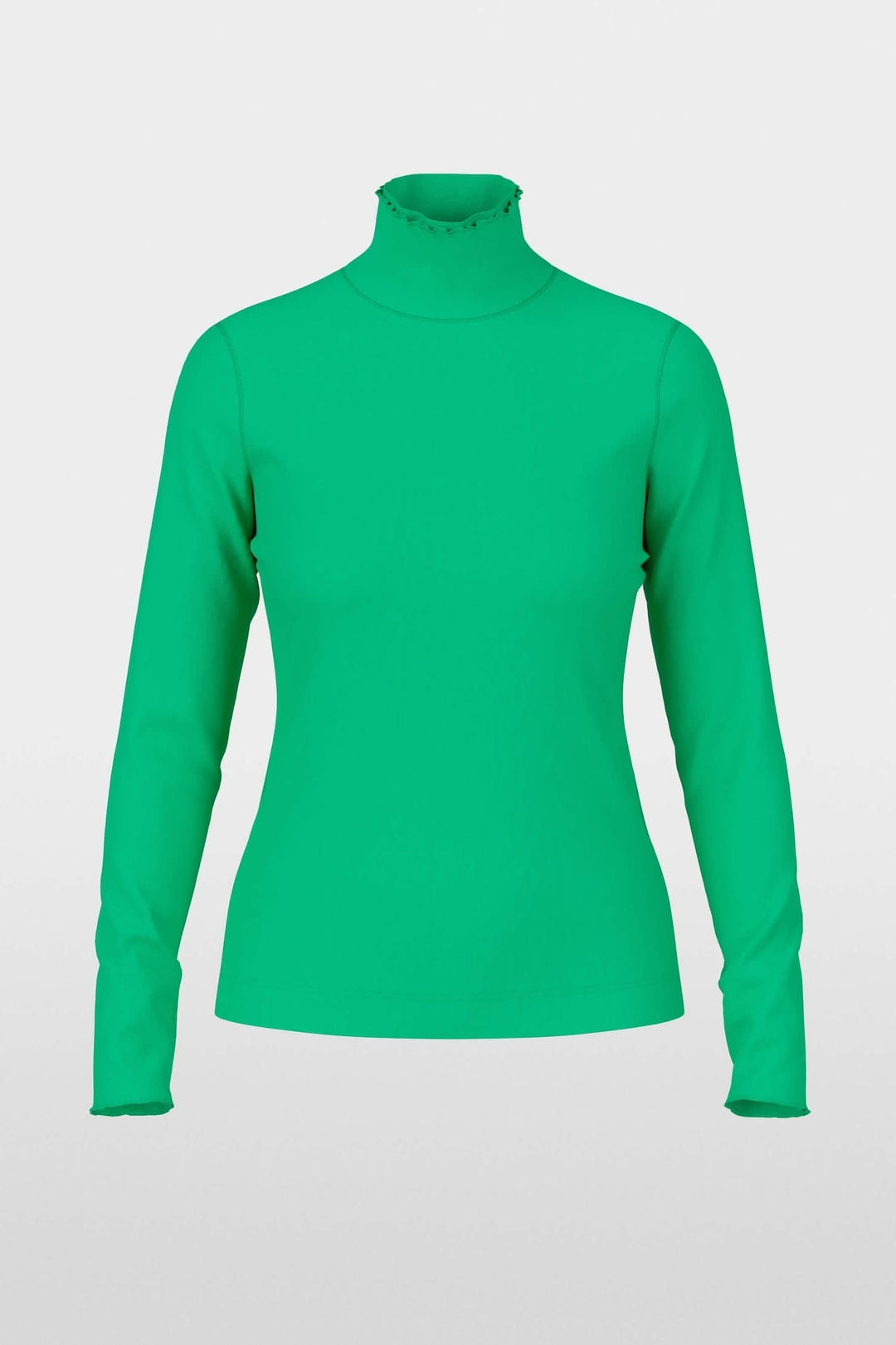 Haut col mock ajusté vert en coton doux avec manches longues et ourlet à bords bruts, parfait pour l'hiver.