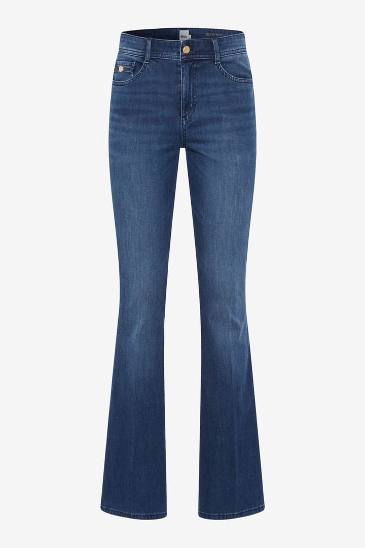 Jean Shakira Bootcut en denim bleu, offrant une coupe slim et bas évasé pour un style moderne et confortable.