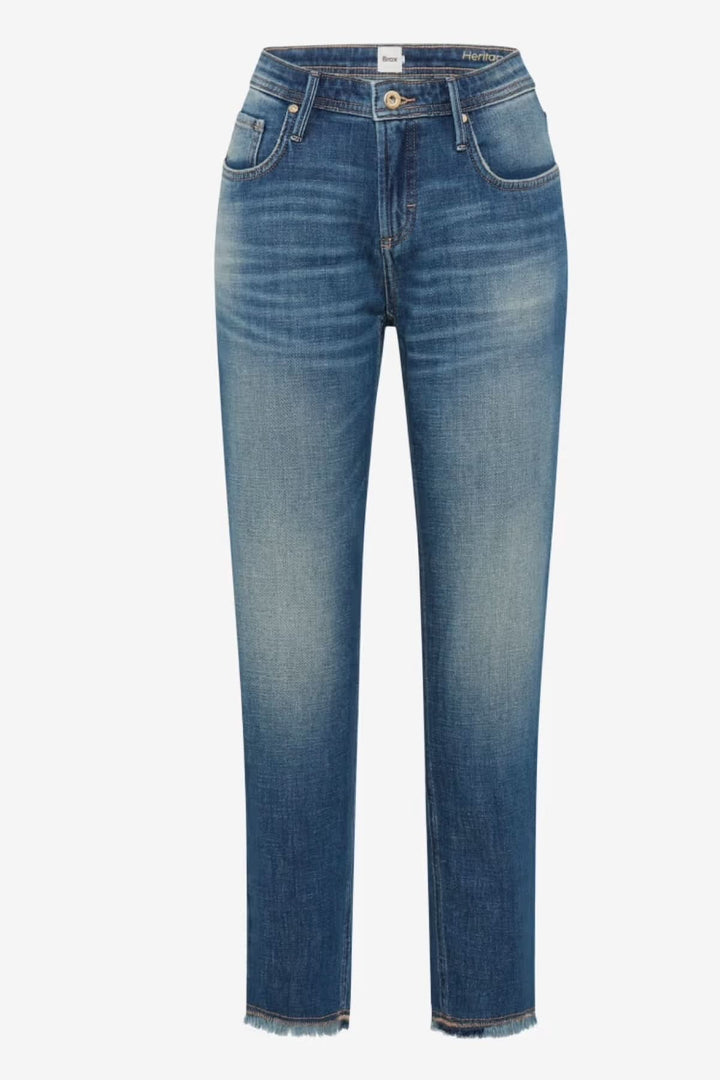 Jeans Miley avec coupe droite, effet usé, pour un style intemporel et confortable au quotidien.