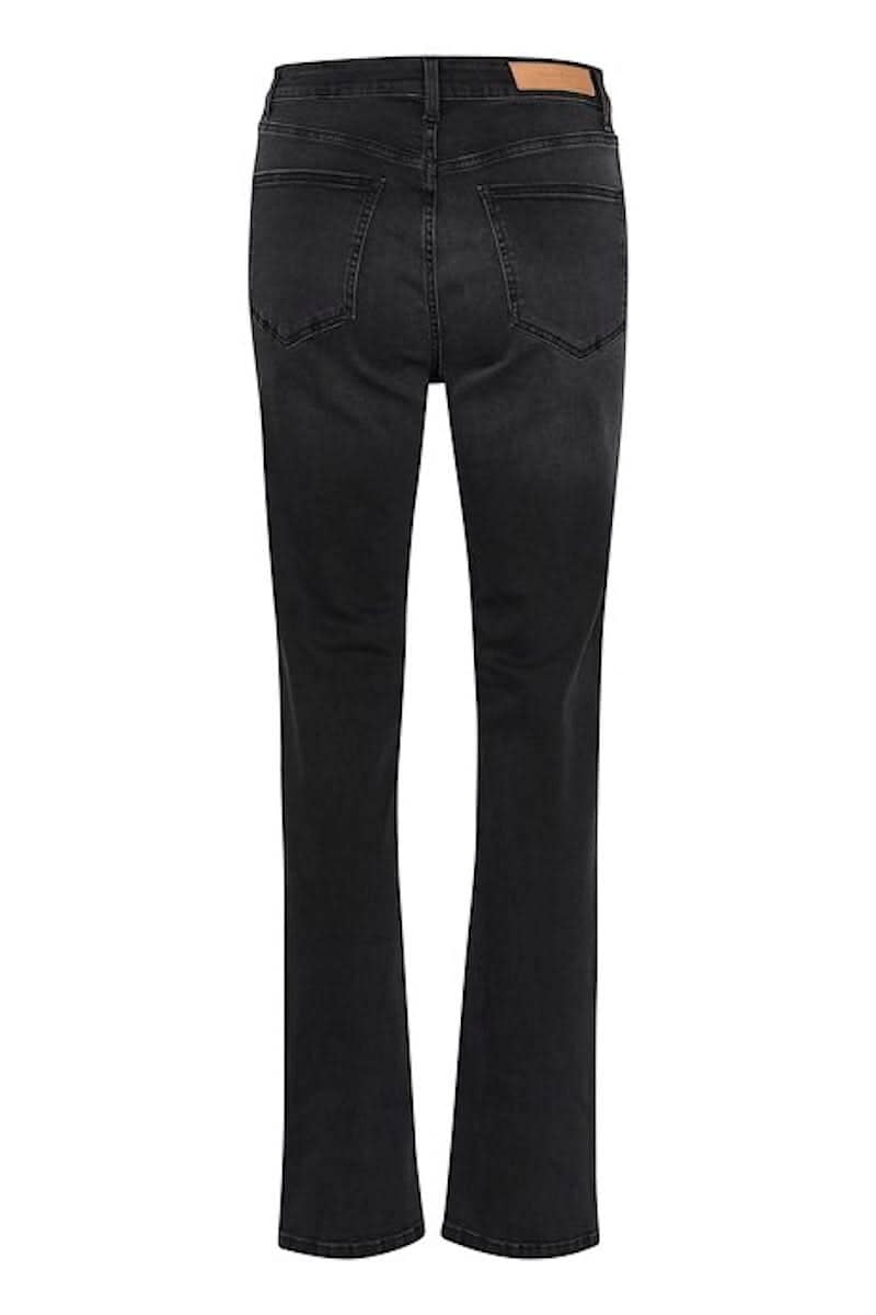 Jeans Ranas à coupe ajustée, vue arrière, en denim noir avec modèle classique à 5 poches.