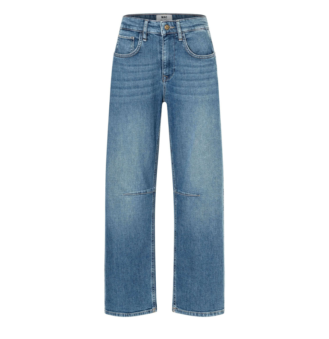 Jeans décontracté OHIO avec coupe droite, surpiqûres modernes aux genoux, style quotidien confortable.