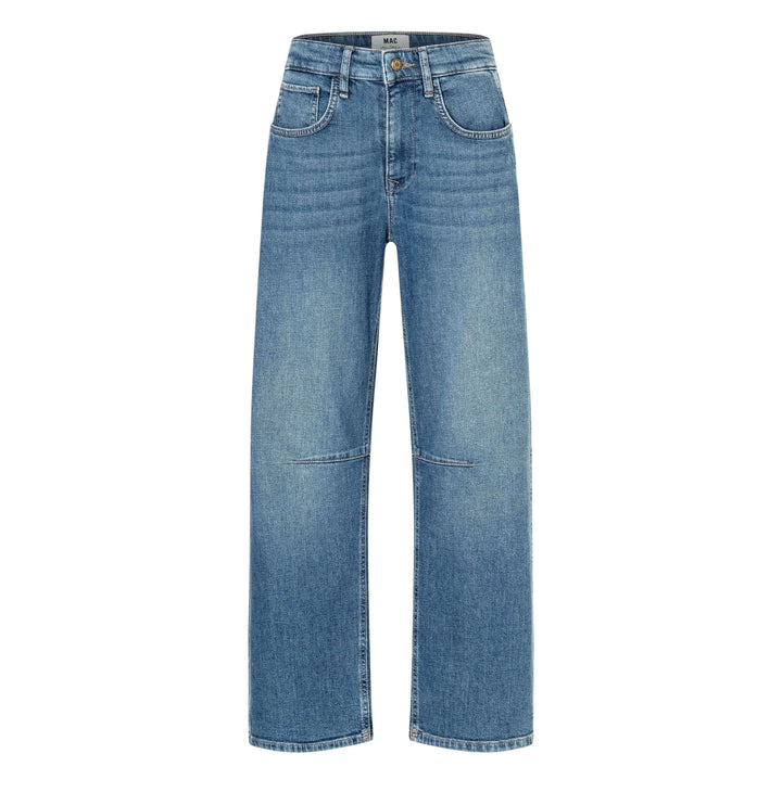 Jeans décontracté OHIO avec coupe droite, surpiqûres modernes aux genoux, style quotidien confortable.