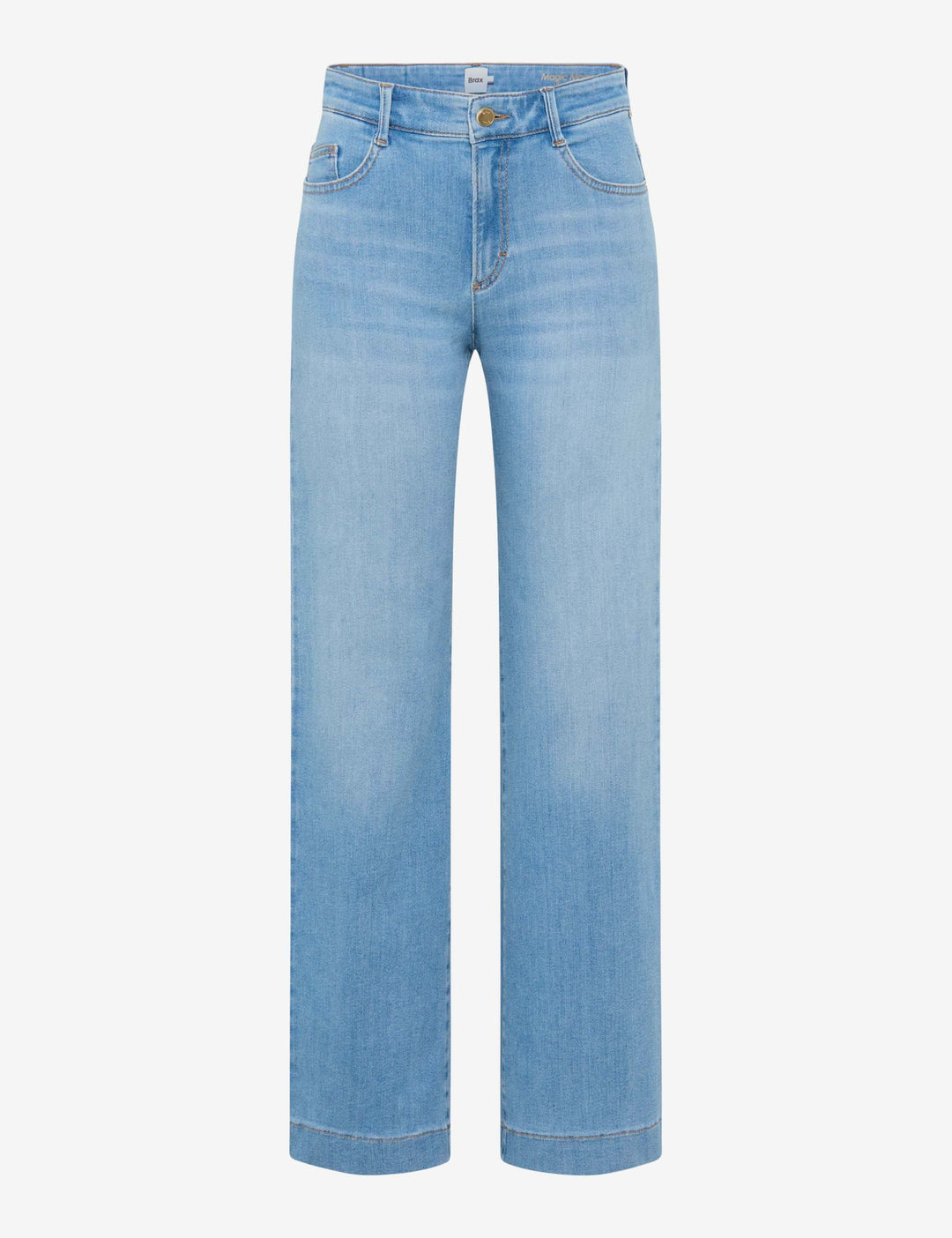 Jeans droit taille haute MAINE en denim bleu clair avec coupe droite et taille haute pour un style polyvalent et confortable.