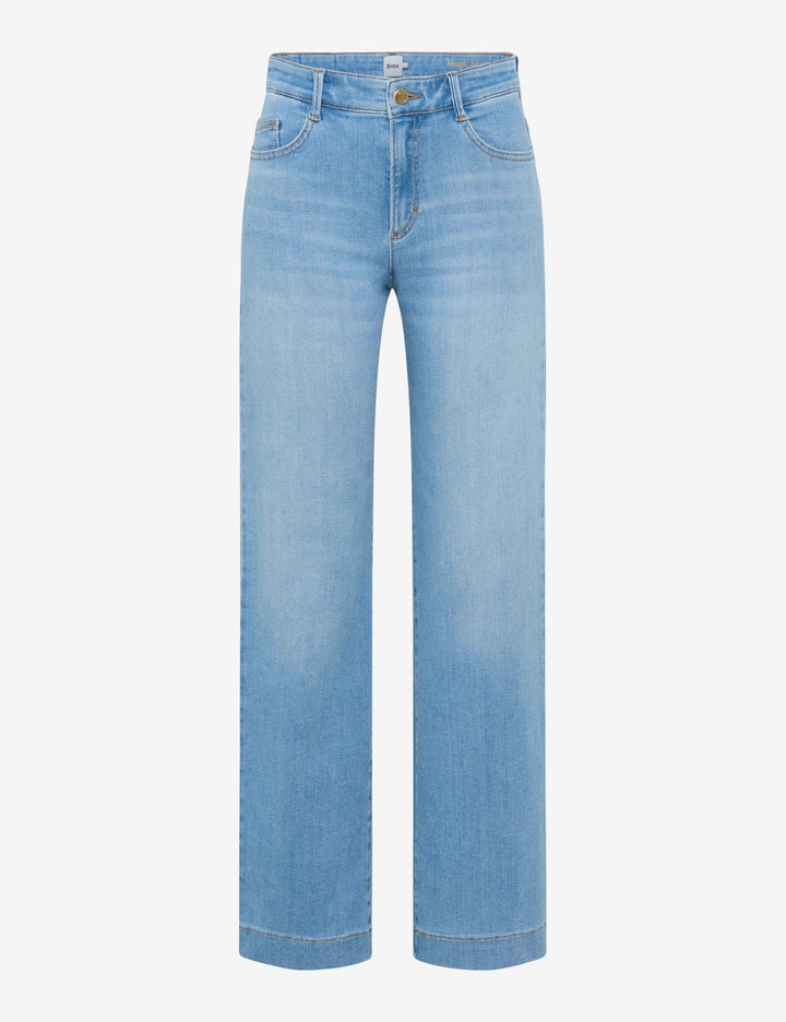 Jeans droit taille haute MAINE en denim bleu clair avec coupe droite et taille haute pour un style polyvalent et confortable.