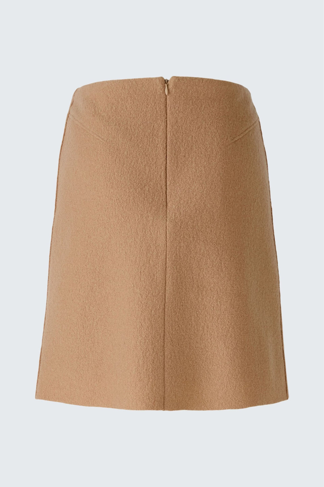 Jupe courte en lainage taille haute avec coupe droite et fermeture à glissière, idéale pour une allure élégante et raffinée.