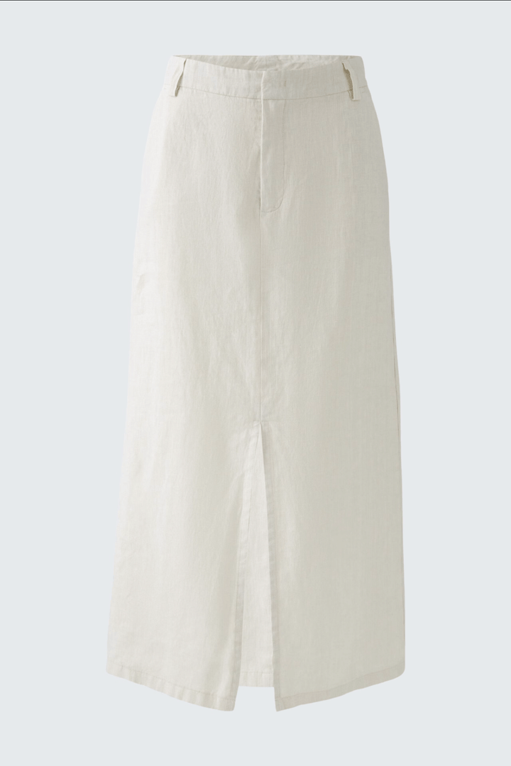 Jupe longue en lin avec poches et fente avant, idéale pour un look d&