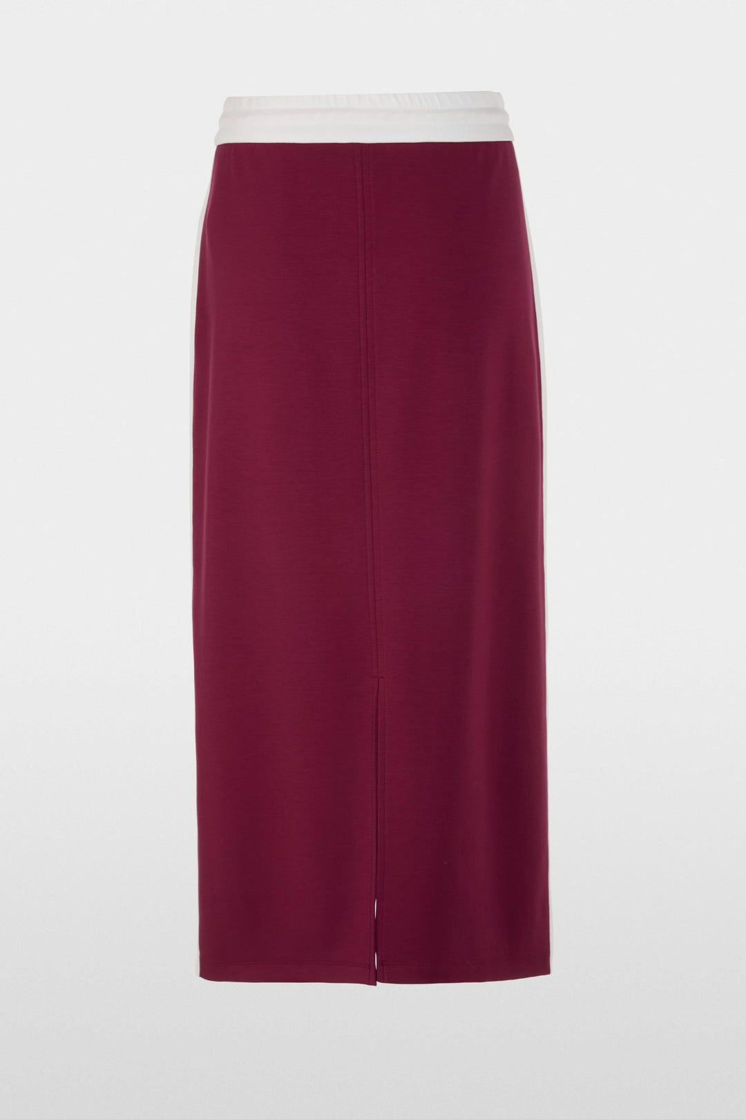 Jupe midi sportive en tissu doux avec taille élastiquée, bandes contrastées et logo Marc Cain Sports sur la poche.