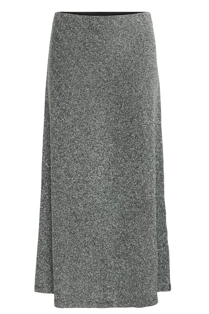 Jupe scintillante Viebe, jupe midi évasée avec effet métallisé et taille élastique pour un style chic et féminin. Idéale pour soirées festives. Décris moi le produit en français.