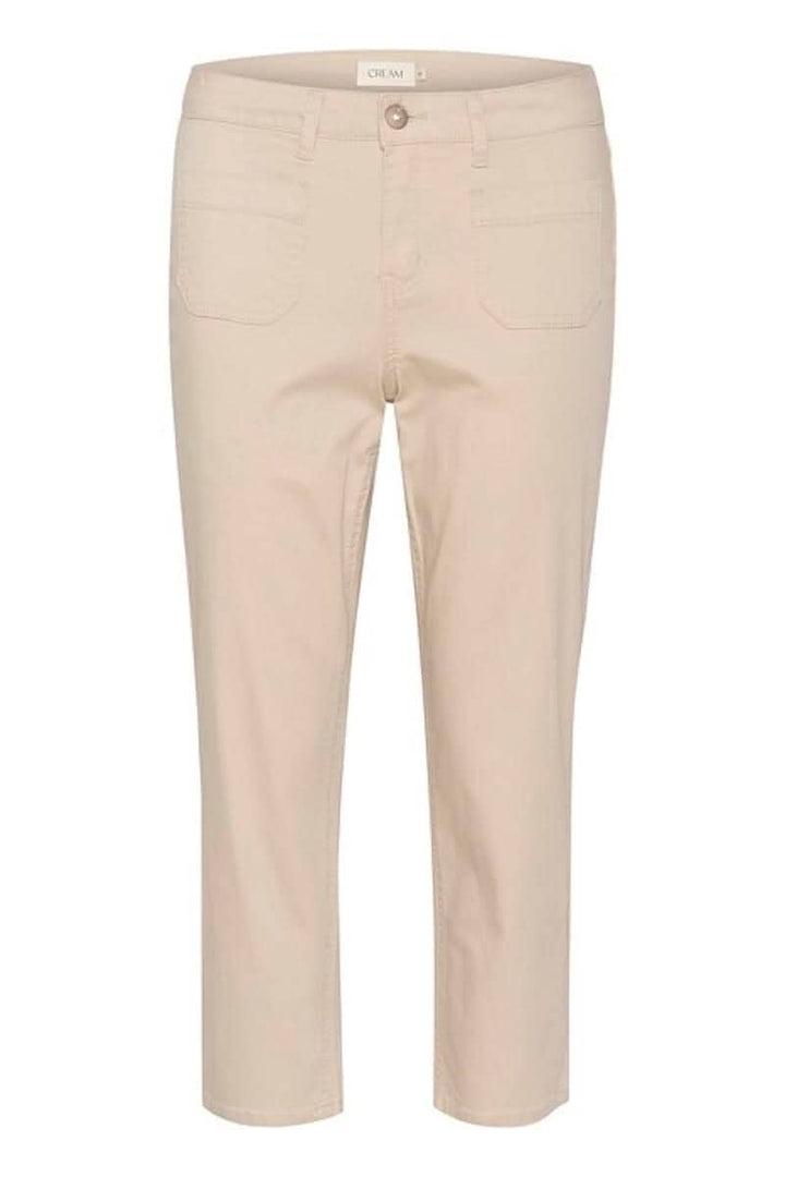 Pantalon Ann beige, coupe régulière, 6/8 avec 4 poches, idéal pour les temps chauds.