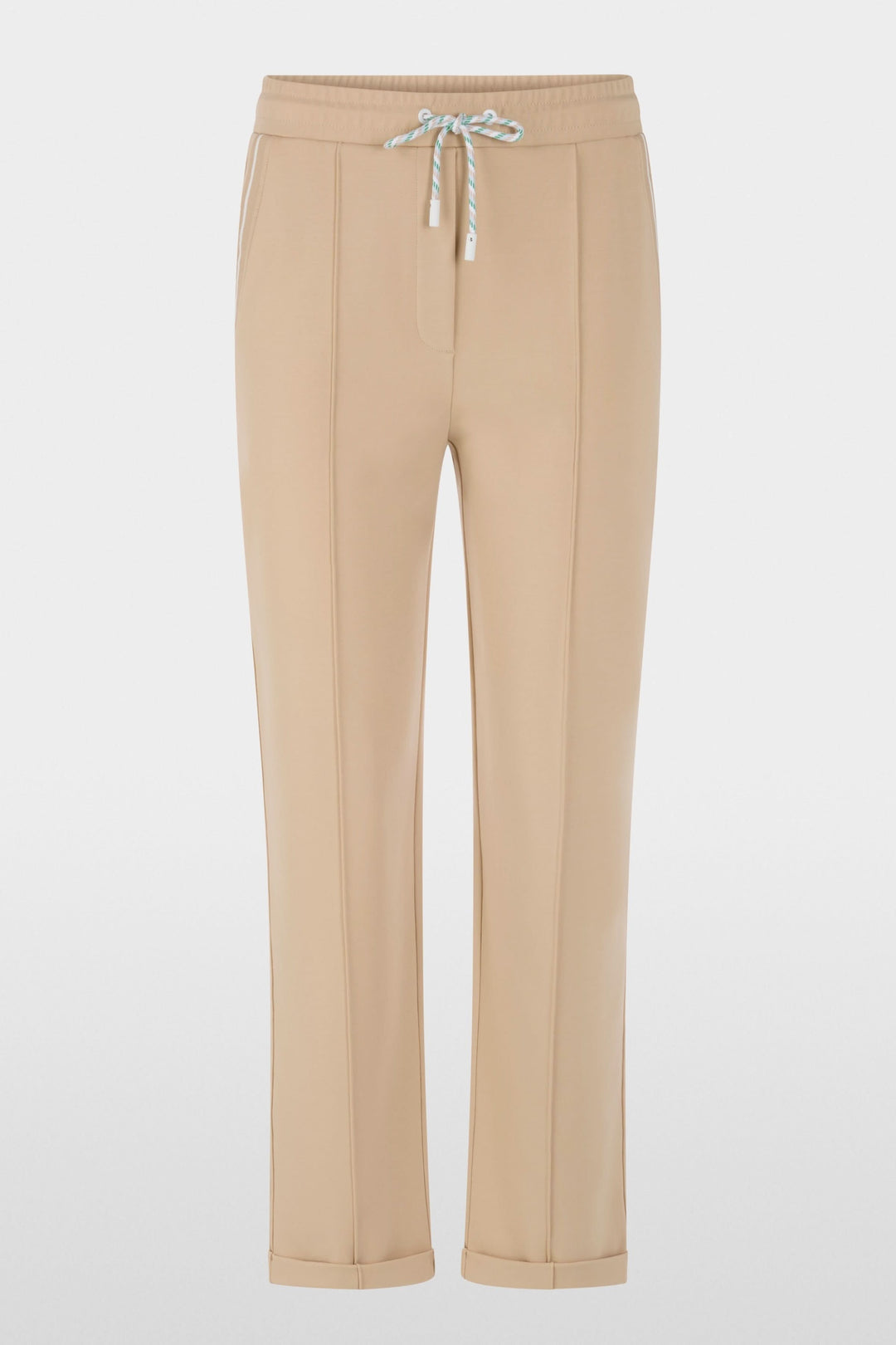 Pantalon FRIA à enfiler en mélange de coton, coupe droite légèrement fuselée, avec taille élastique et cordon ajustable, couleur beige.
