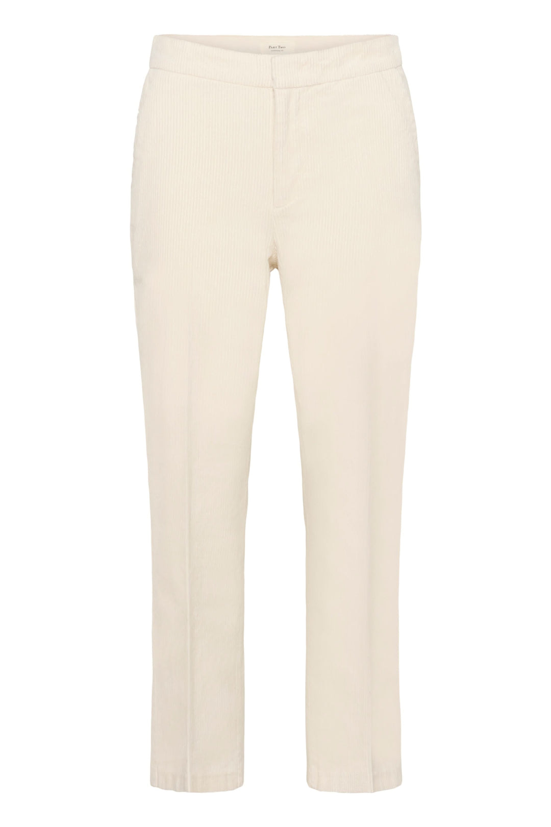Pantalon Mishas en velours côtelé, coupe droite, taille mi-haute, couleur beige, pour un style décontracté et élégant.