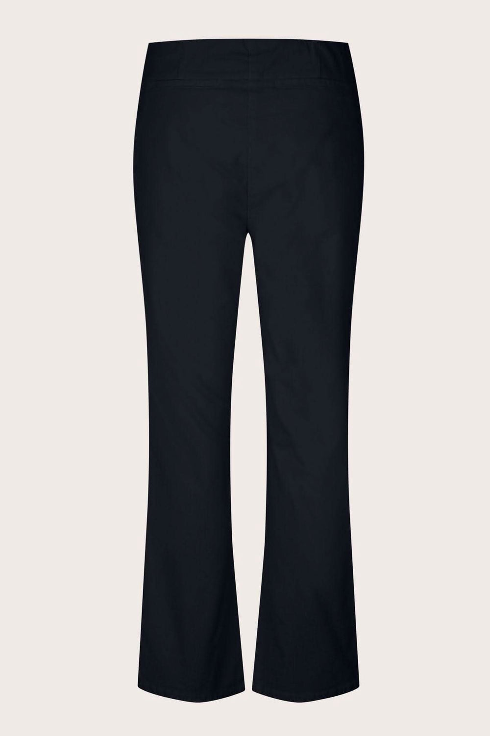 Pantalon Papy noir en velours côtelé avec taille élastiquée et jambes légèrement évasées, style rétro.
