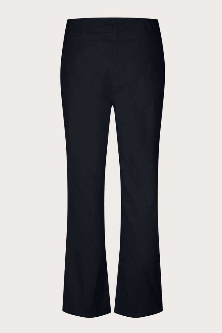 Pantalon Papy noir en velours côtelé avec taille élastiquée et jambes légèrement évasées, style rétro.