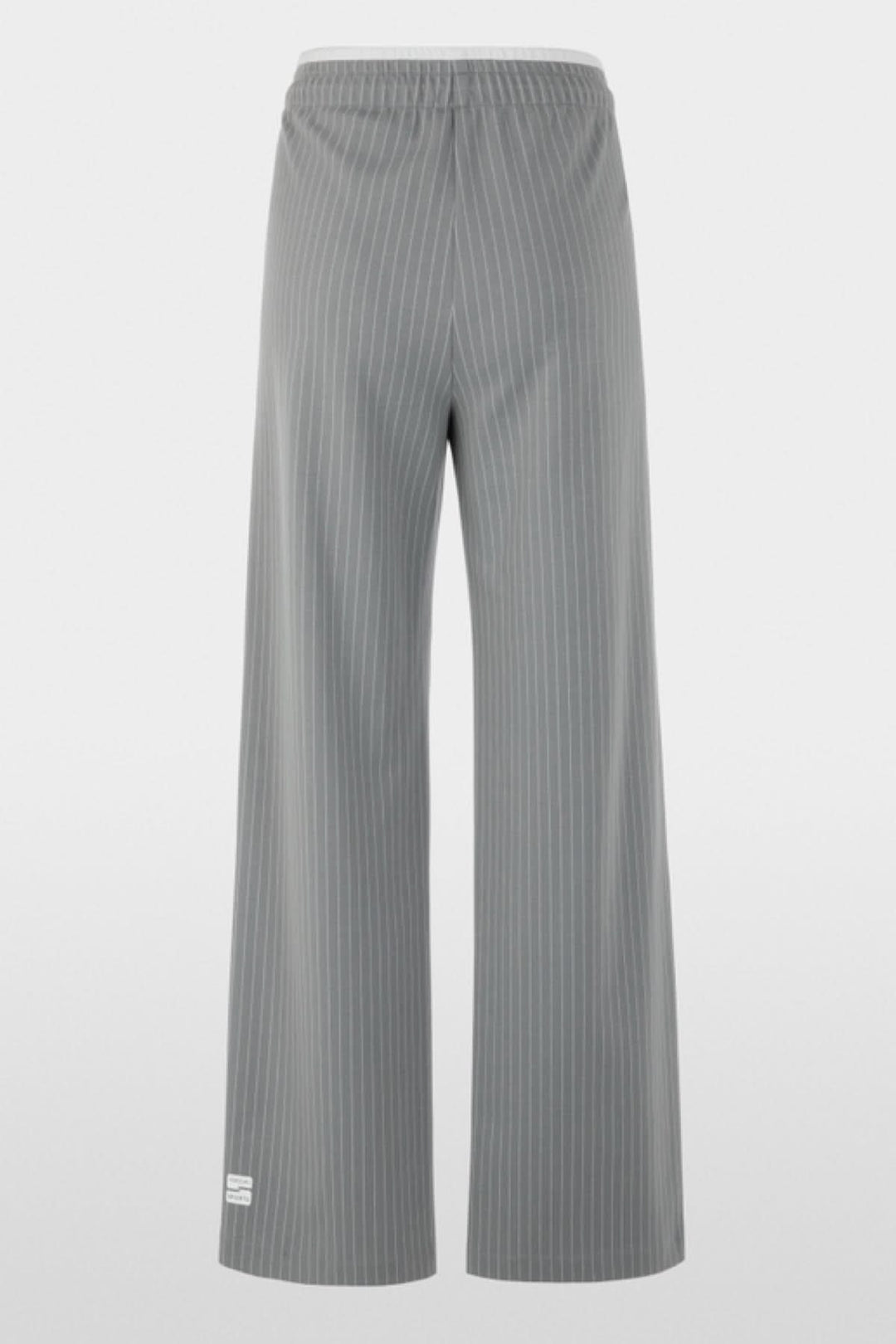 Pantalon Washington à rayures, ample avec taille jogging élastiquée et poches, confectionné en tissu fluide et doux, vue arrière.