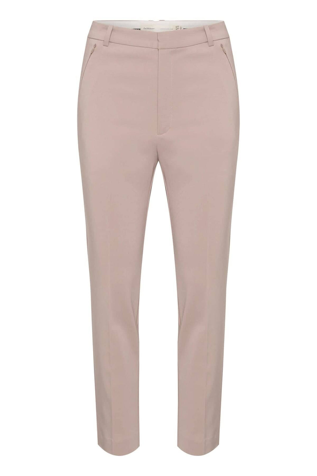 Pantalon Ziggi beige, coupe ajustée, en tissu coton confortable avec poches zippées, style décontracté et élégant.
