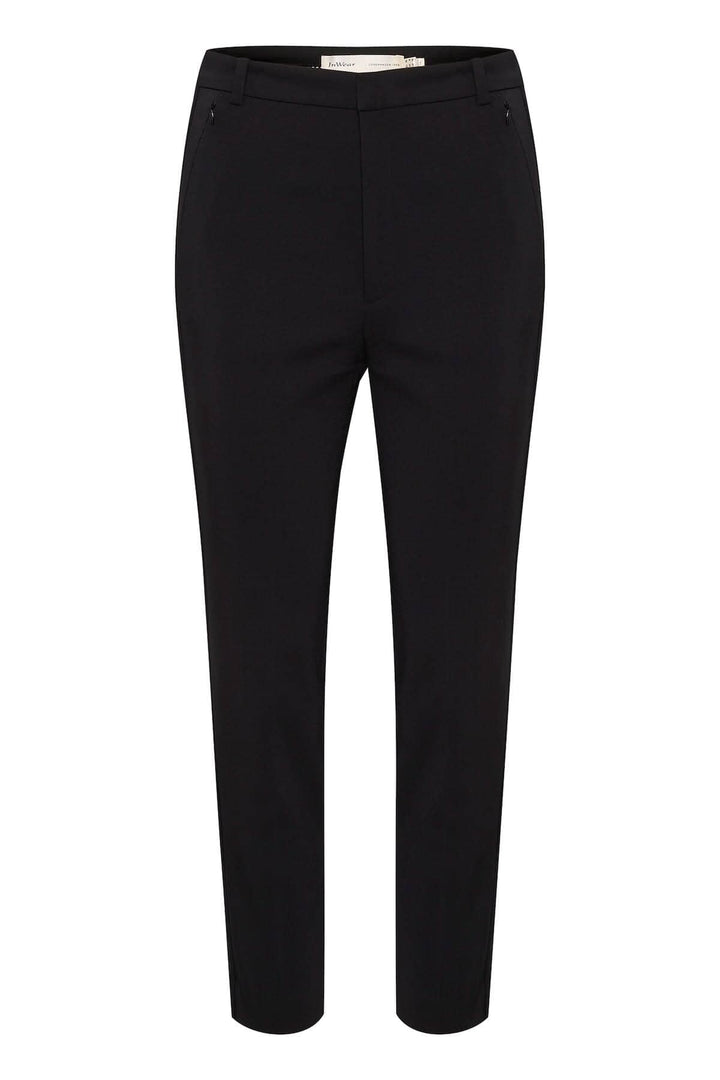 Pantalon Ziggi noir ajusté en coton, avec poches zippées pour un style décontracté et élégant.