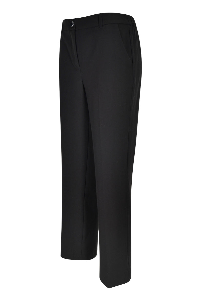 Pantalon coupe droite noir élégant pour bureau et quotidien, avec fermeture à glissière et bouton, style polyvalent et confort optimal.