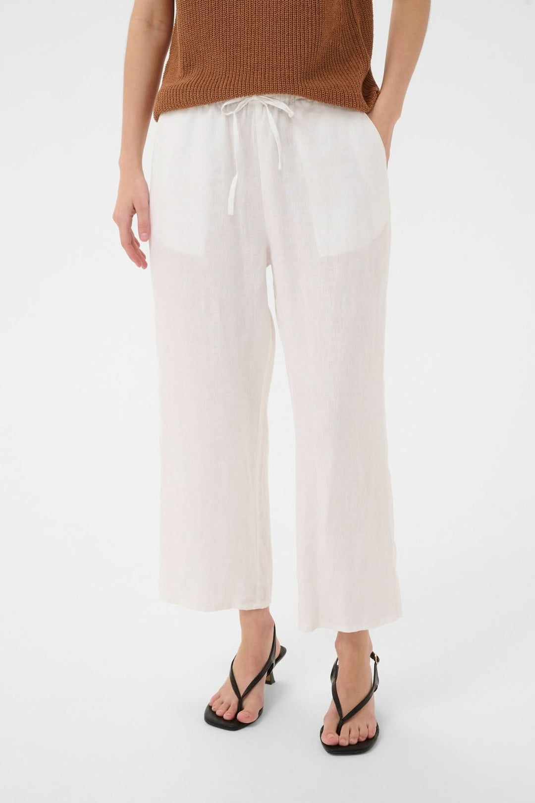 Pantalon de lin Berita fluide à jambe droite, taille élastique avec cordon, poches latérales, tissu léger, idéal pour l&