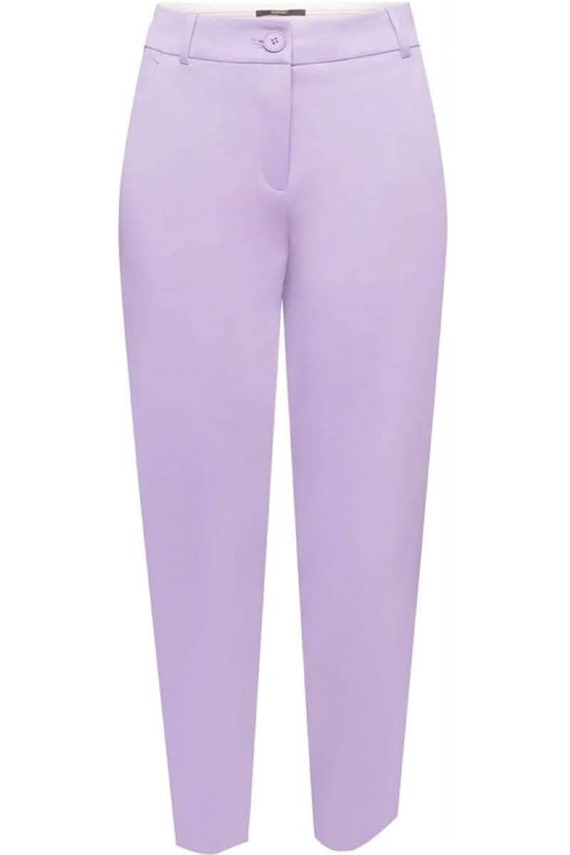 Pantalon droit violet élégant avec deux poches latérales, ceinture et coupe confortable pour le bureau.