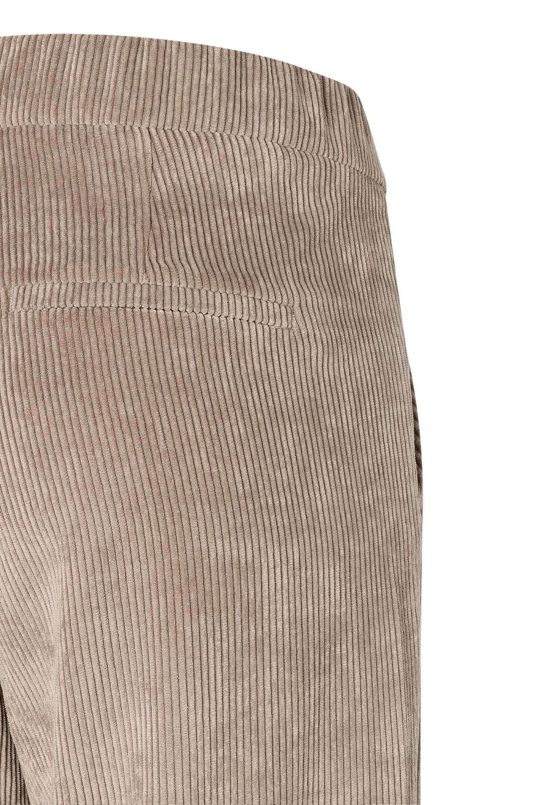 Pantalon en velours côtelé à jambe large avec taille élastique et poches latérales, offrant un look rétro et sophistiqué.