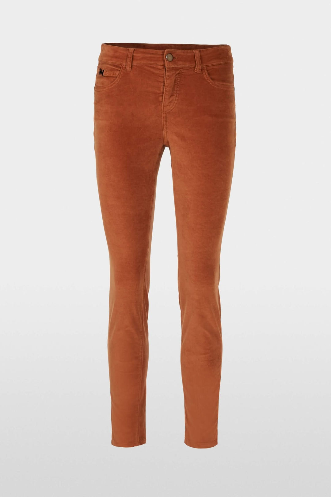 Pantalon en velours orange SILVI, coupe slim, jambe raccourcie, tissu doux, pour un look décontracté.