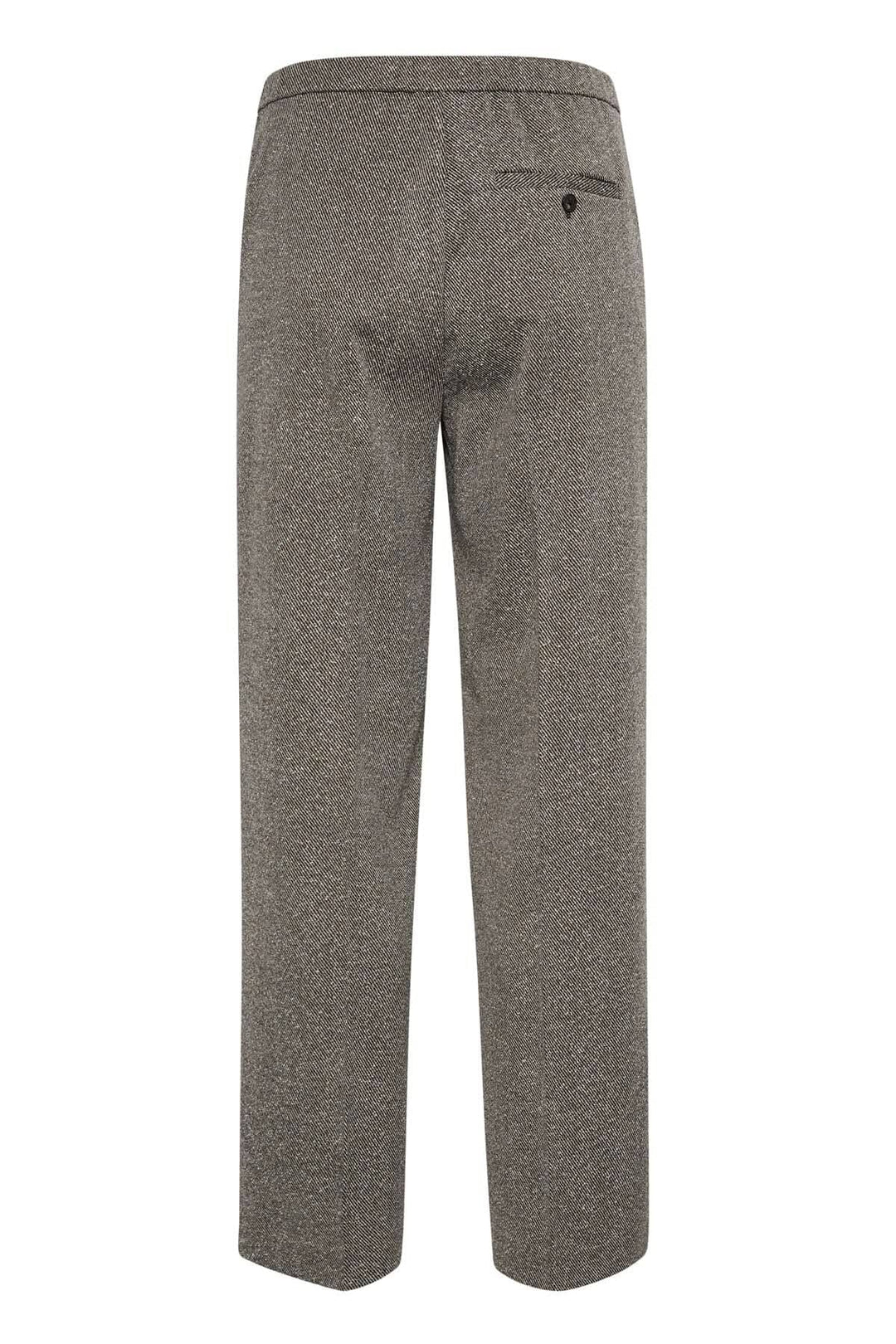 Pantalon habillé Linora à jambe large, motif discret, vue arrière, tissu doux et extensible pour confort.