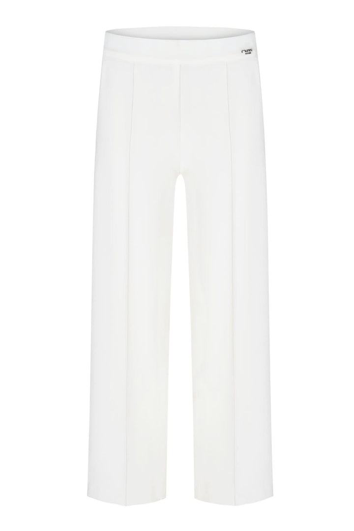 Pantalon taille élastique Cameron blanc avec coupe large et surpiqure, idéal pour confort quotidien.