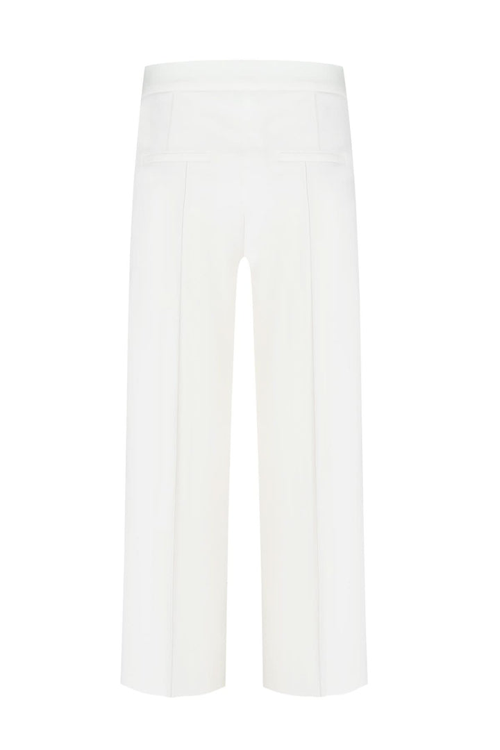 Pantalon taille élastique Cameron coupe large avec surpiqûre, microstructure extensible, polyester blanc, confort 24h/7.
