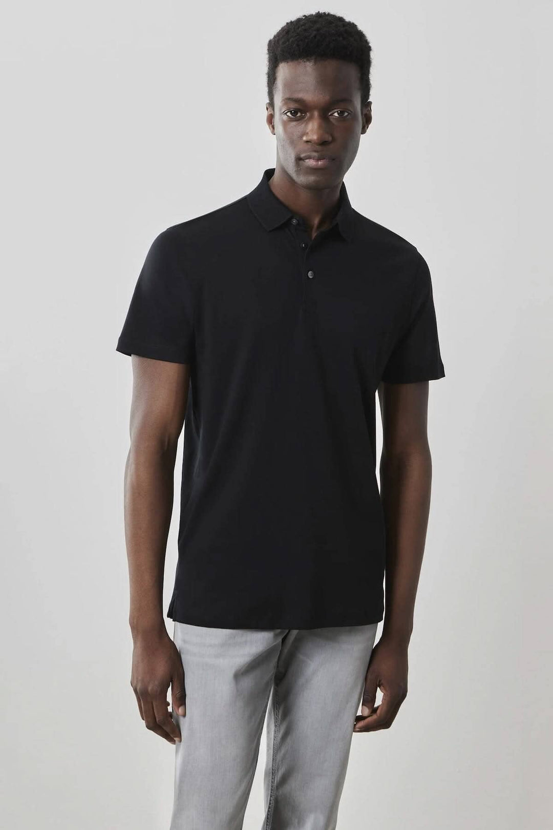 Polo noir à manches courtes Georgia pour homme, avec col en tricot nid d&