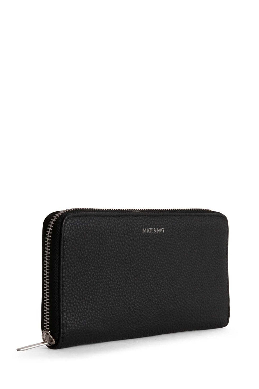Porte-feuilles zippé noir avec finition grainée élégante, design fonctionnel et sophistiqué.