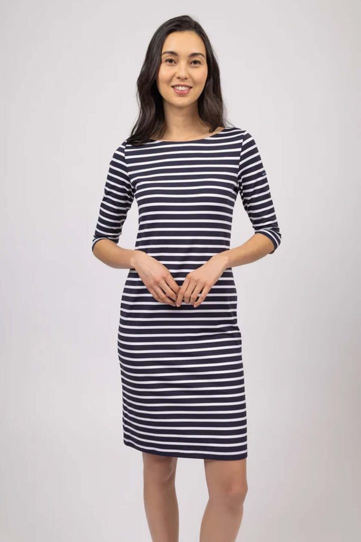 Robe PROPRIANO à rayures, coupe droite et longueur courte, idéal pour un style quotidien et intemporel, illustration du produit.