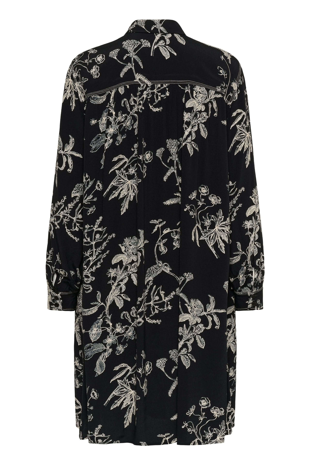 Robe Sanes avec imprimé floral et col lavallière élégant, vue de dos, manches longues bouffantes en tissu léger offrant confort et chic.