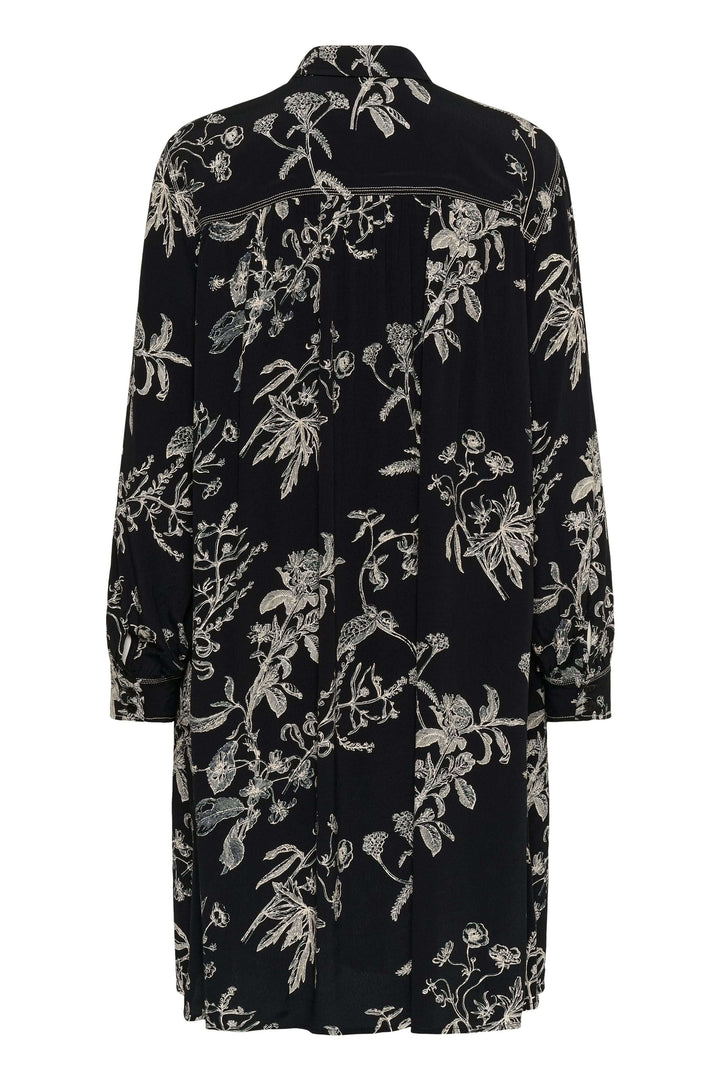 Robe Sanes avec imprimé floral et col lavallière élégant, vue de dos, manches longues bouffantes en tissu léger offrant confort et chic.