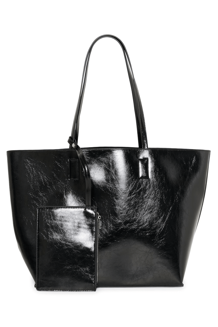 Sac Schila - grand sac cabas lustré avec pochette amovible, anses longues pour un porté épaule chic et pratique.