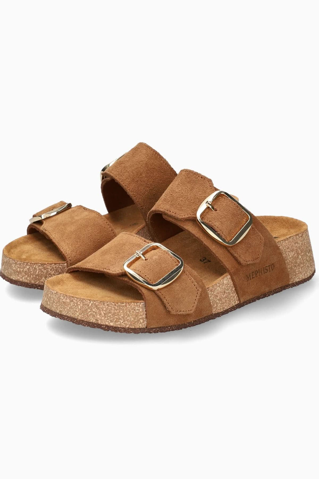Sandalle Bayane en cuir marron avec semelle épaisse et brides ajustables pour confort et style.