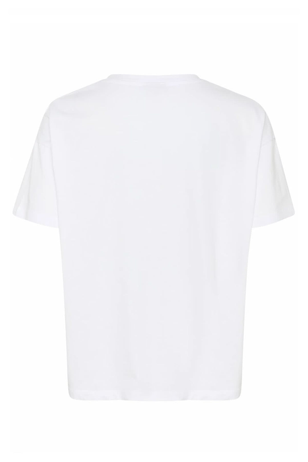 T-shirt blanc à coupe droite, encolure ronde, dos épuré, parfait pour une tenue décontractée.