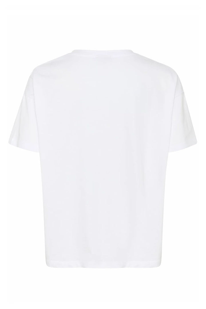 T-shirt blanc à coupe droite, encolure ronde, dos épuré, parfait pour une tenue décontractée.