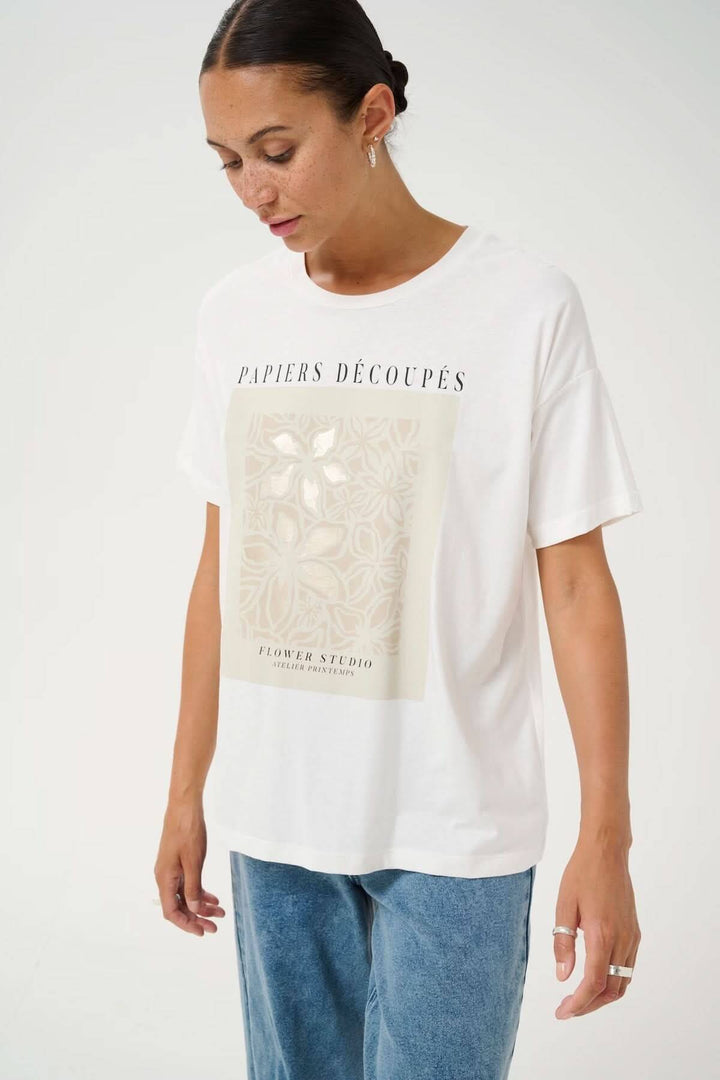 T-shirt à imprimé artistique floral, coupe décontractée, encolure ronde, parfait pour un look moderne.