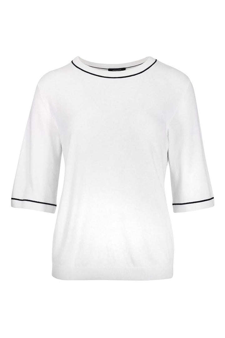 T-shirt avec lignes en maille fine, coupe droite, encolure ronde, manches avec finitions contrastantes. Polyvalent et moderne.