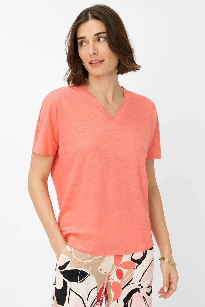 T-shirt col V CAELEN pour femme, couleur corail, élégante et décontractée, parfaite pour l&