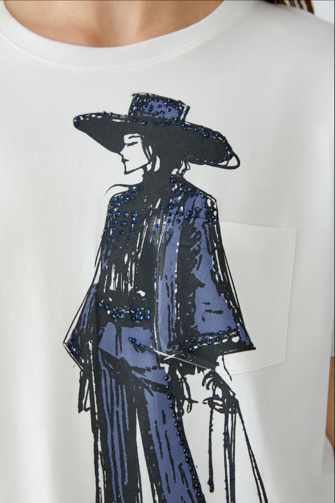 T-shirt danseur avec motif dessiné à la main et pierres brillantes, en coton et modal, coupe oversize.
