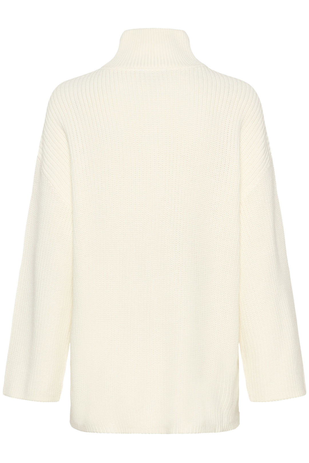 Tricot Pietra, tricot ample blanc avec col montant et fermeture zippée, style décontracté idéal pour superpositions et confort quotidien.