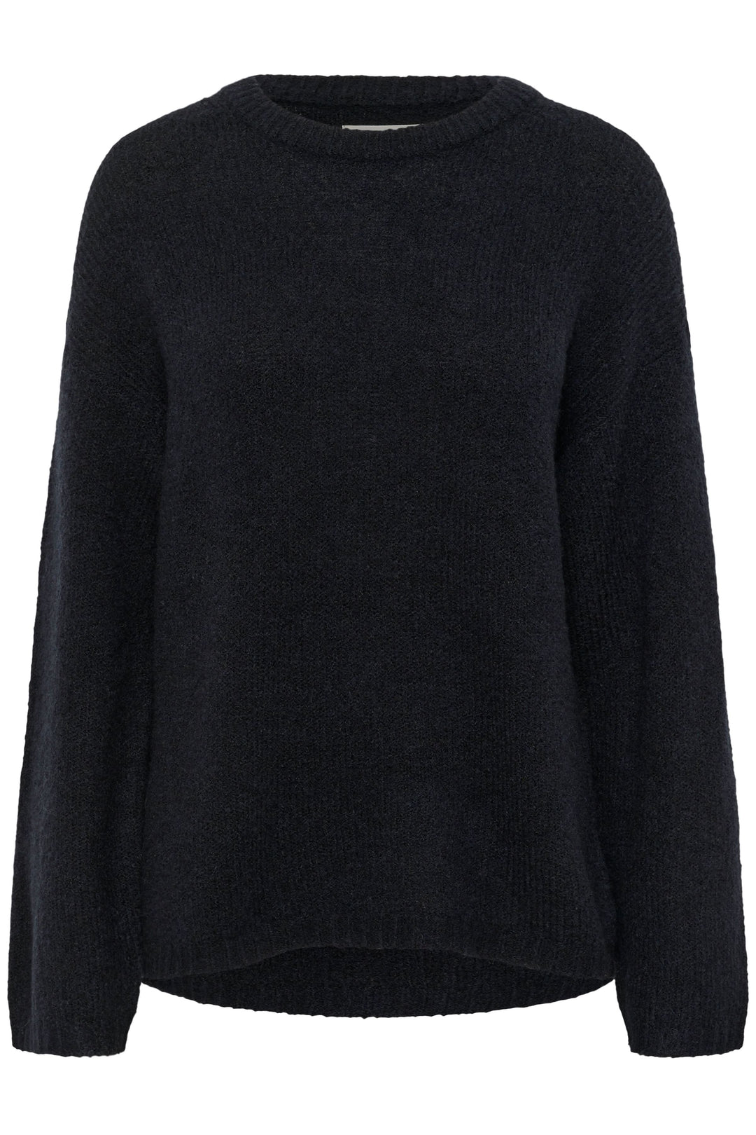 Tricot Spence noir uni à col rond, manches longues et coupe droite, idéal pour un style décontracté chic et confortable.