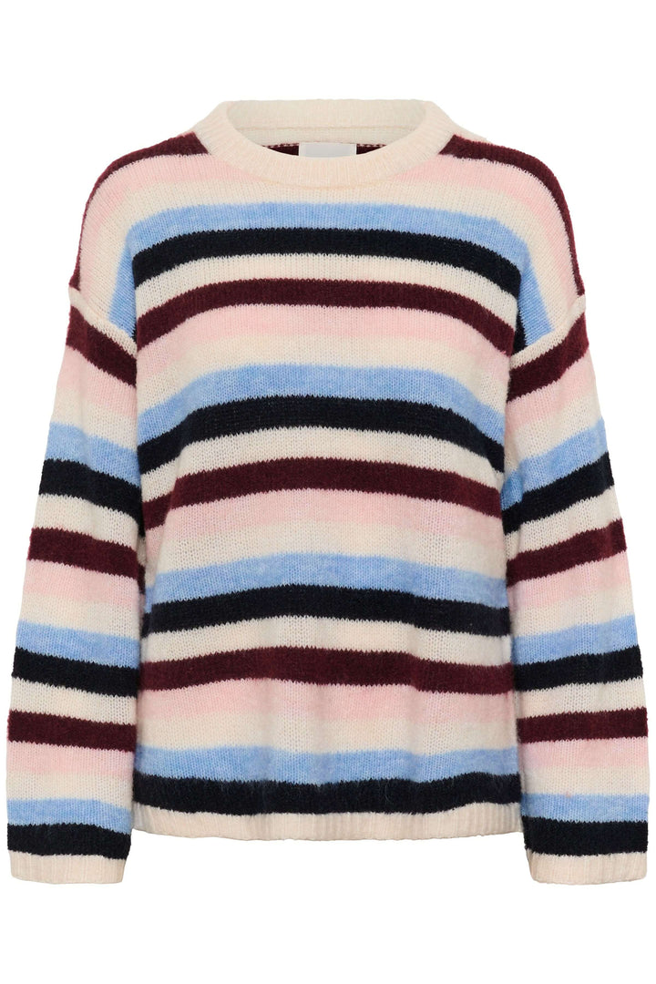 Tricot Spence rayé multicolore à col rond, manches longues, coupe droite pour un style décontracté et chic.