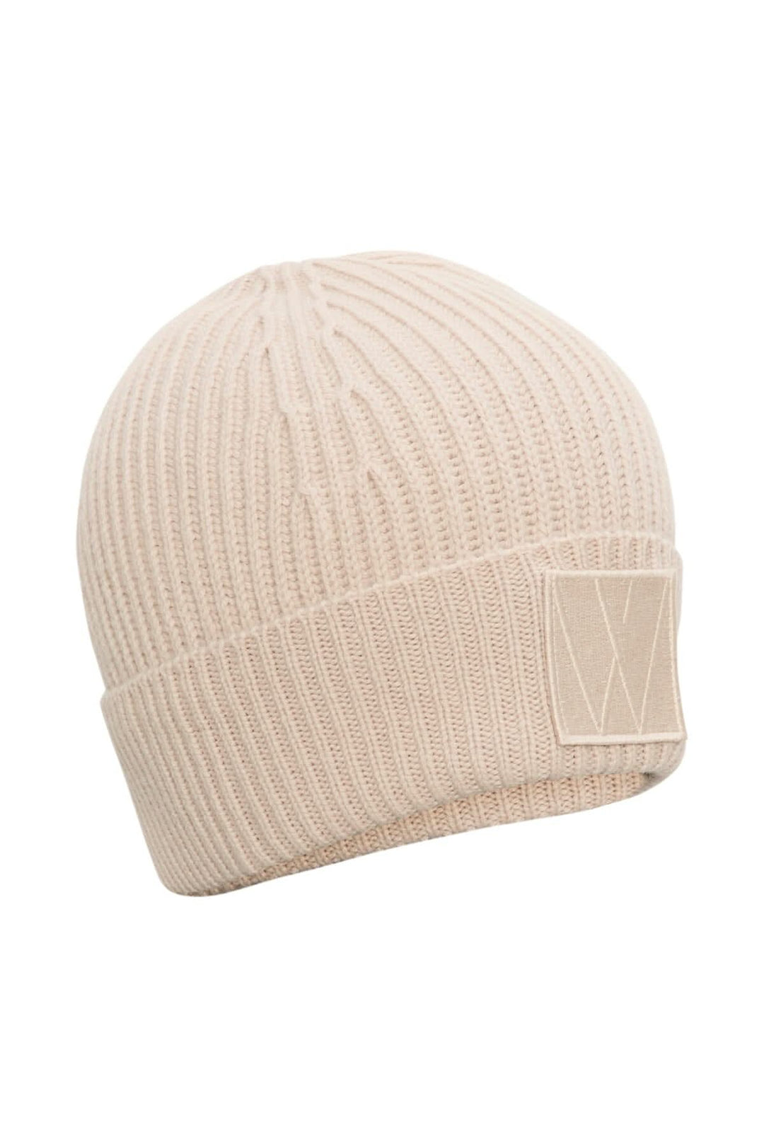 Bonnet en laine Kaxy beige à texture côtelée et monogramme InWear, parfait pour l'hiver.