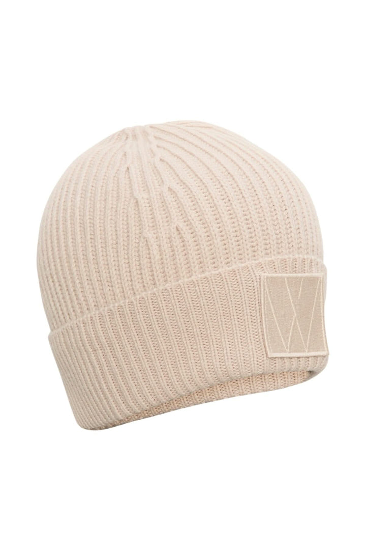 Bonnet en laine Kaxy beige à texture côtelée et monogramme InWear, parfait pour l'hiver.
