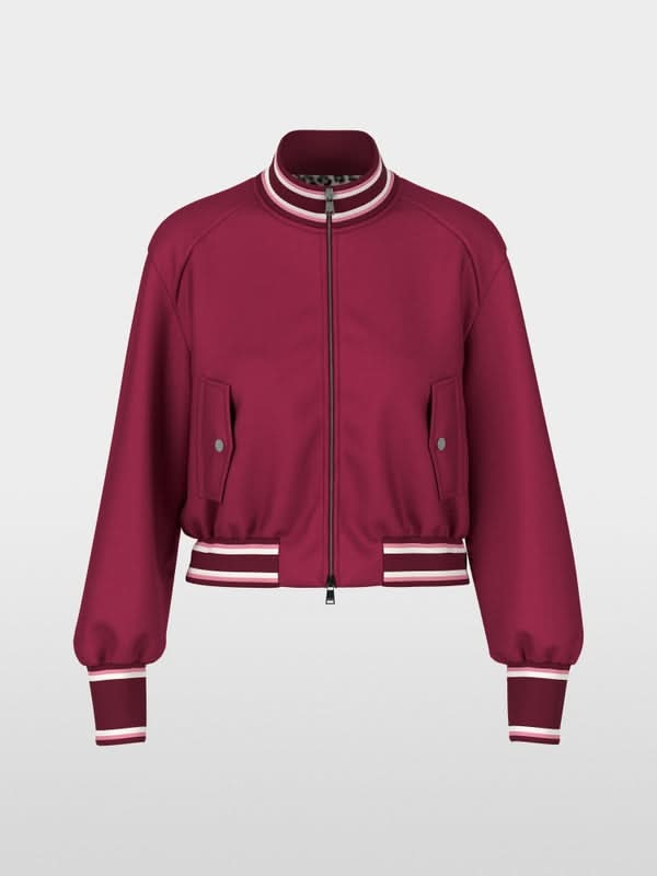 Veste bomber réversible bordeaux avec poignets contrastés et fermeture éclair, idéale pour un style décontracté et sportif.