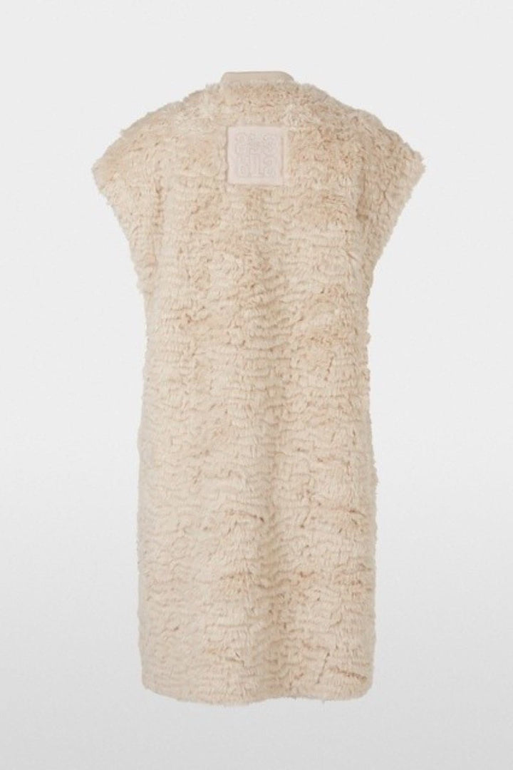 Veste longue en fourrure bouclée, ample et sans doublure, idéale pour la superposition, couleur crème.